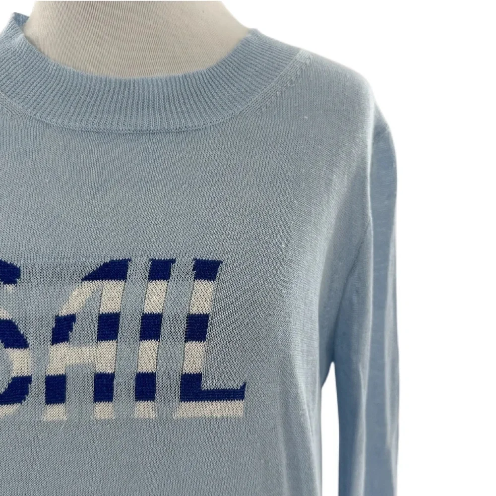 J crew womens sail sweater size S 66% linen blue nautical preppy coastal - Picture 2 of 10
